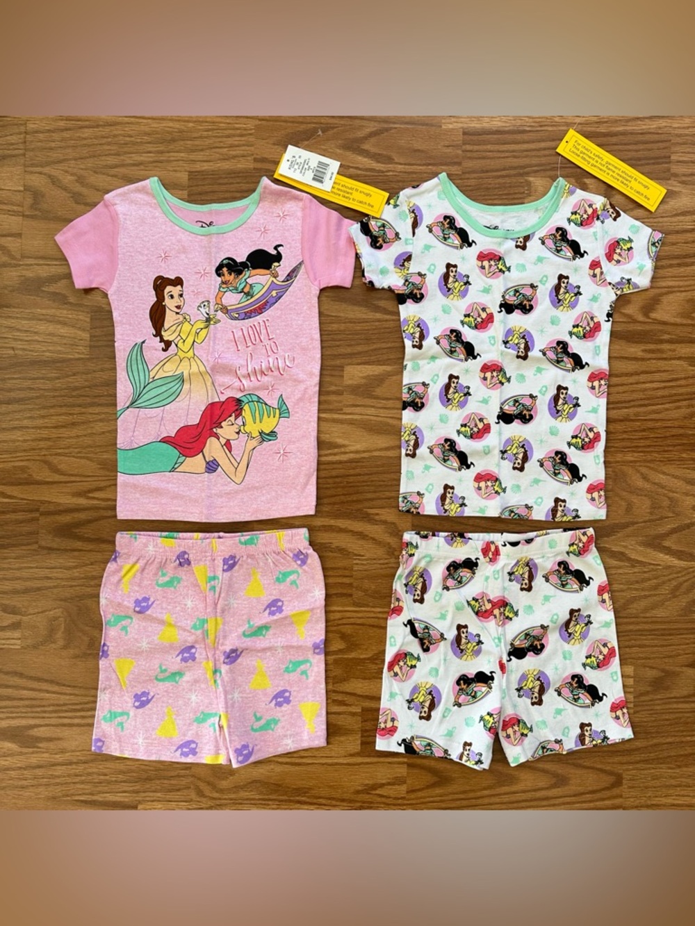 Disney Princess 4pc 100% Cotton Pajamas Set Girls Size 8 Short Sleeve Summer NWT